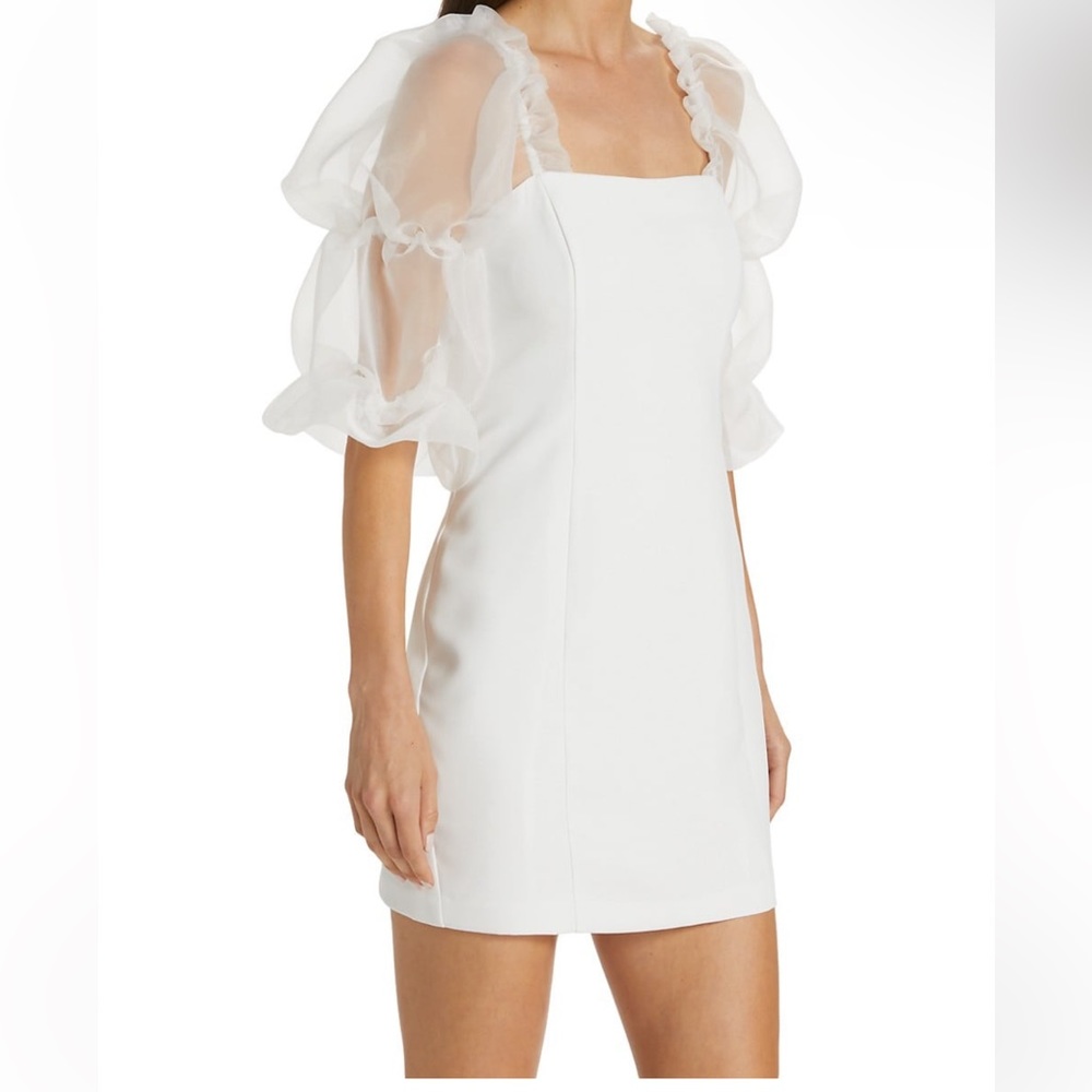 NWT AMANDA UPRICHARD WHITE TIA ORGANZA-PUFF SLEEVES MINI DRESS SIZE M